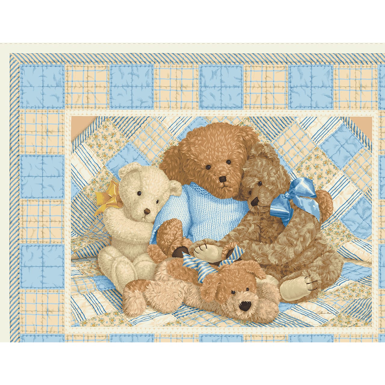 Fabric Traditions Blue Teddy Bear Panel Cotton Fabric